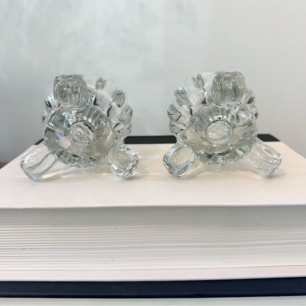 Lot Of 2 Vintage Clear Glass Footed Pillar Tea Light Candle / Air Plant Holders